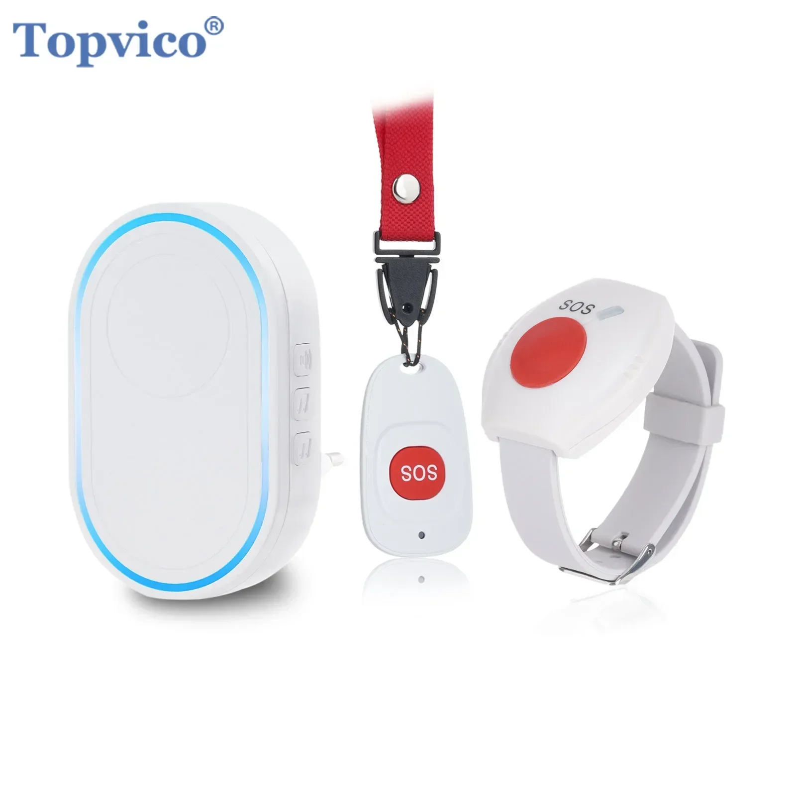 Home Security Equipment - Topvico ワイヤレス介護者用ポケットベル SOS 緊急コールボタン 高齢患者看護師警報システム ホームケアアラーム