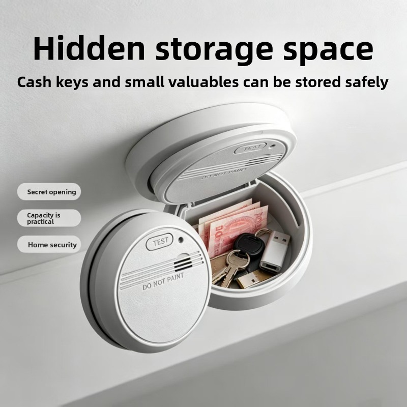 Home Security Key Box - リアルな煙感知器を模した隠し金庫収納ボックス、鍵、現金、ジュエリー用の秘密の収納スペース付き、ホームセキュリティ用