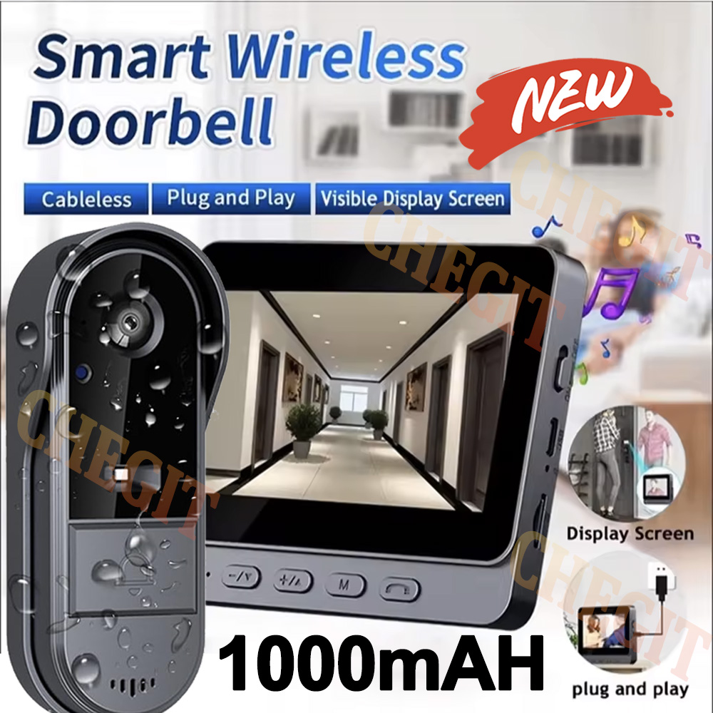 Home Security Indoor Cameras - ワイヤレス Wifi ドアベルカメラ 1080P ビデオインターホンドアベル防水 4.3