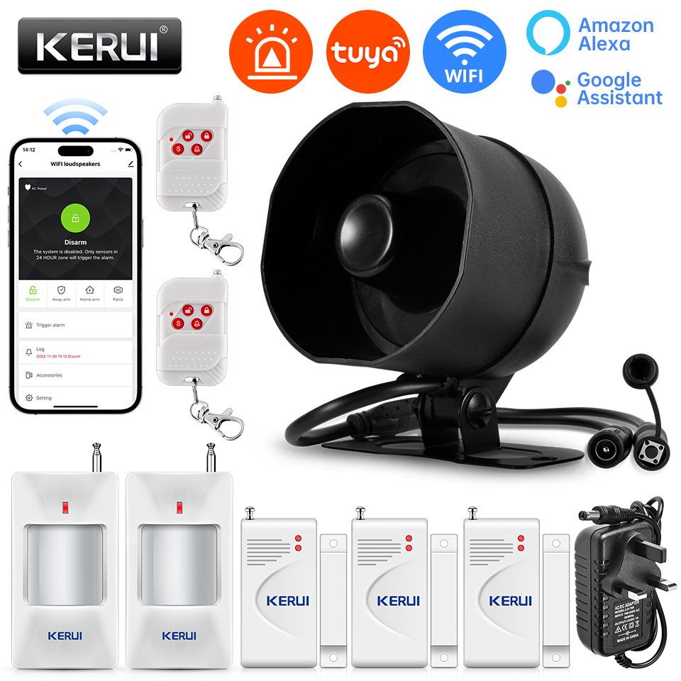 Home Security System Installation - KERUI 120db サイレン警報システム WiFi Tuya スマートスピーカー警報キット