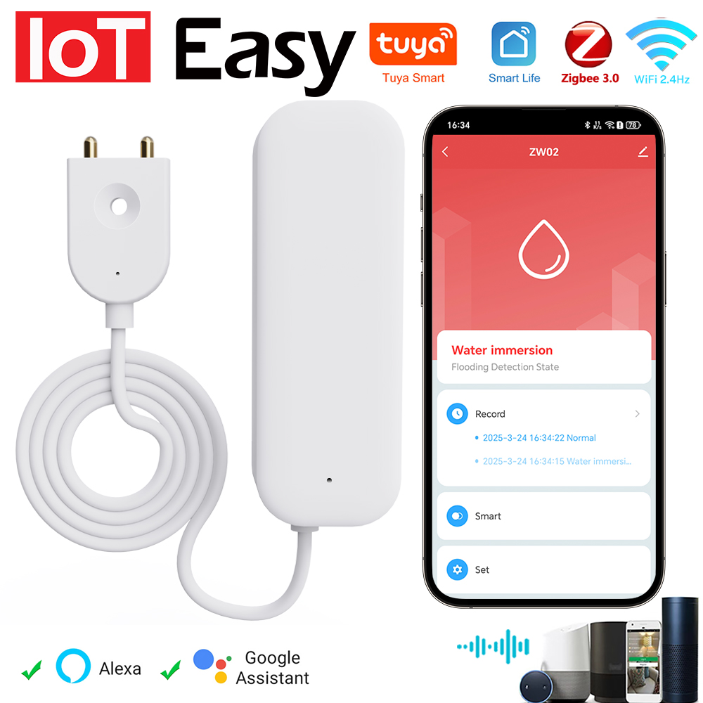 Home Security Equipment - Tuya WiFi ZigBee 水センサー漏れ警報洪水漏水検知器スマートホーム APP リモコンセキュリティ保護サポート