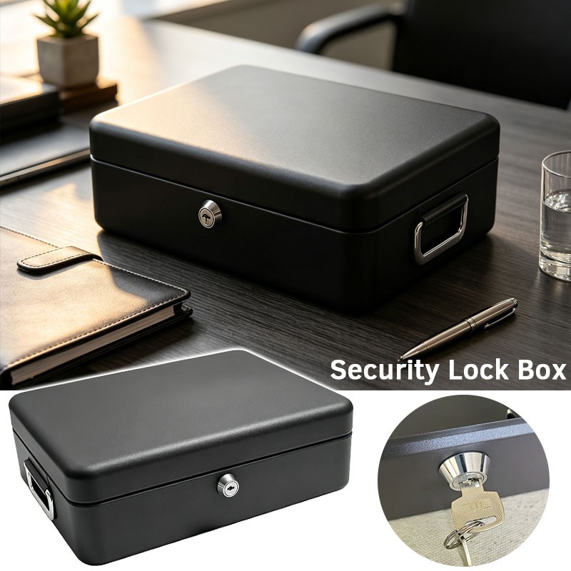 Home Security Key Box - 耐火大型頑丈現金保管庫キー書類ホームオフィスボックススチール製セキュリティボックス、ボルトダウン式床置き付き