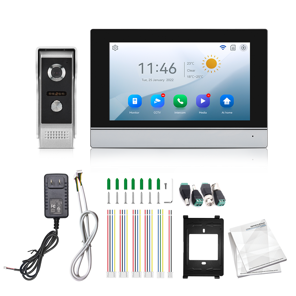 Home Security Indoor Cameras - 7インチIPSスクリーン、2MP、Tuyaリモートコントロール、WIFIドアホンインターホン、ビジュアルドアベル、AHDカメラ対応、ホームセキュリティドアビューア