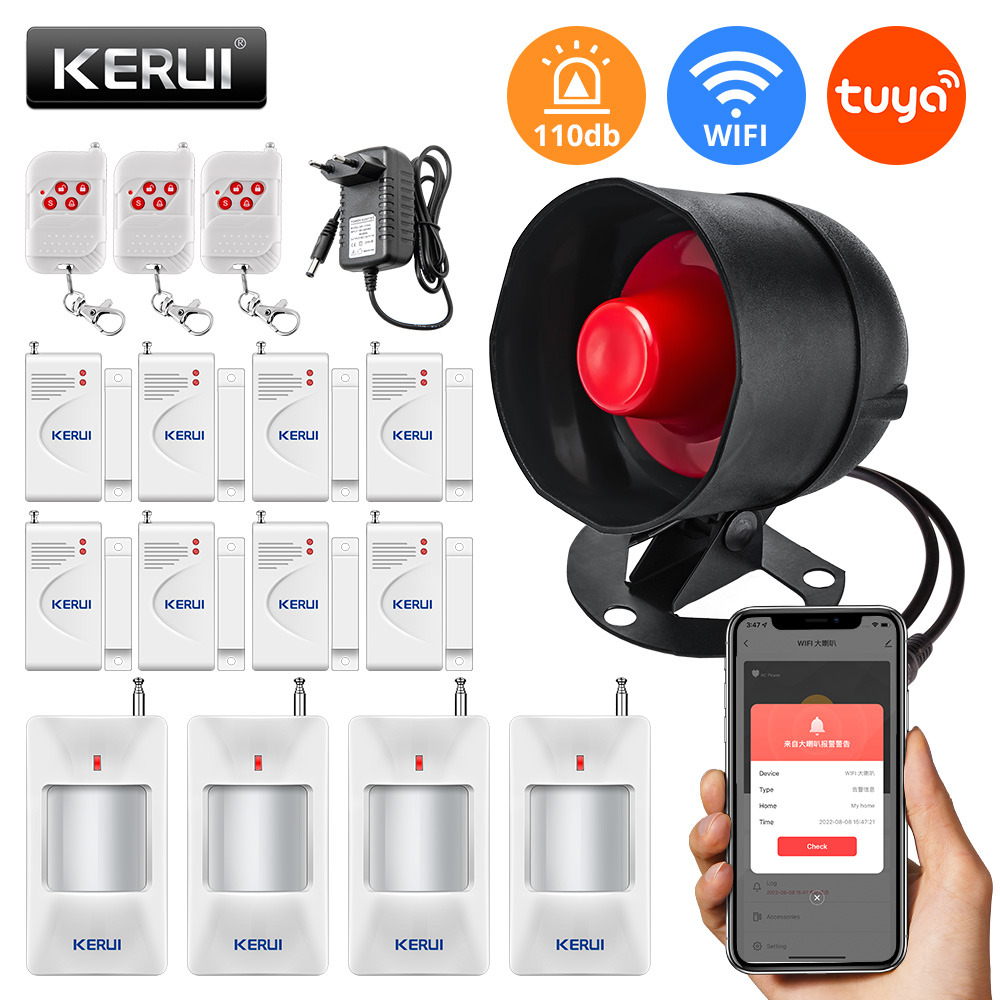 Home Security System Installation - Kerui-家庭用セキュリティ警報システム,Wi-Fi,スピーカー,高デシベル,盗難防止サイレン,ドアと窓のセンサー,家の動き