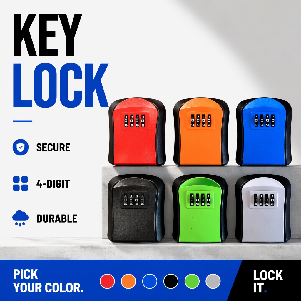 Home Security Key Box - 壁掛け防水キー収納ボックス厚みのあるABS盗難防止4桁ロック安全な5キー付き家庭用オフィス用