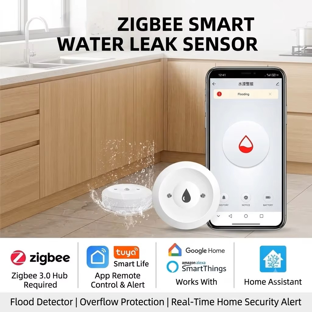 Home Security Tools - ZigBee 3.0 スマート水漏れセンサー ワイヤレス洪水検知器 水漏れオーバーフロー警報器 セキュリティスマートホーム