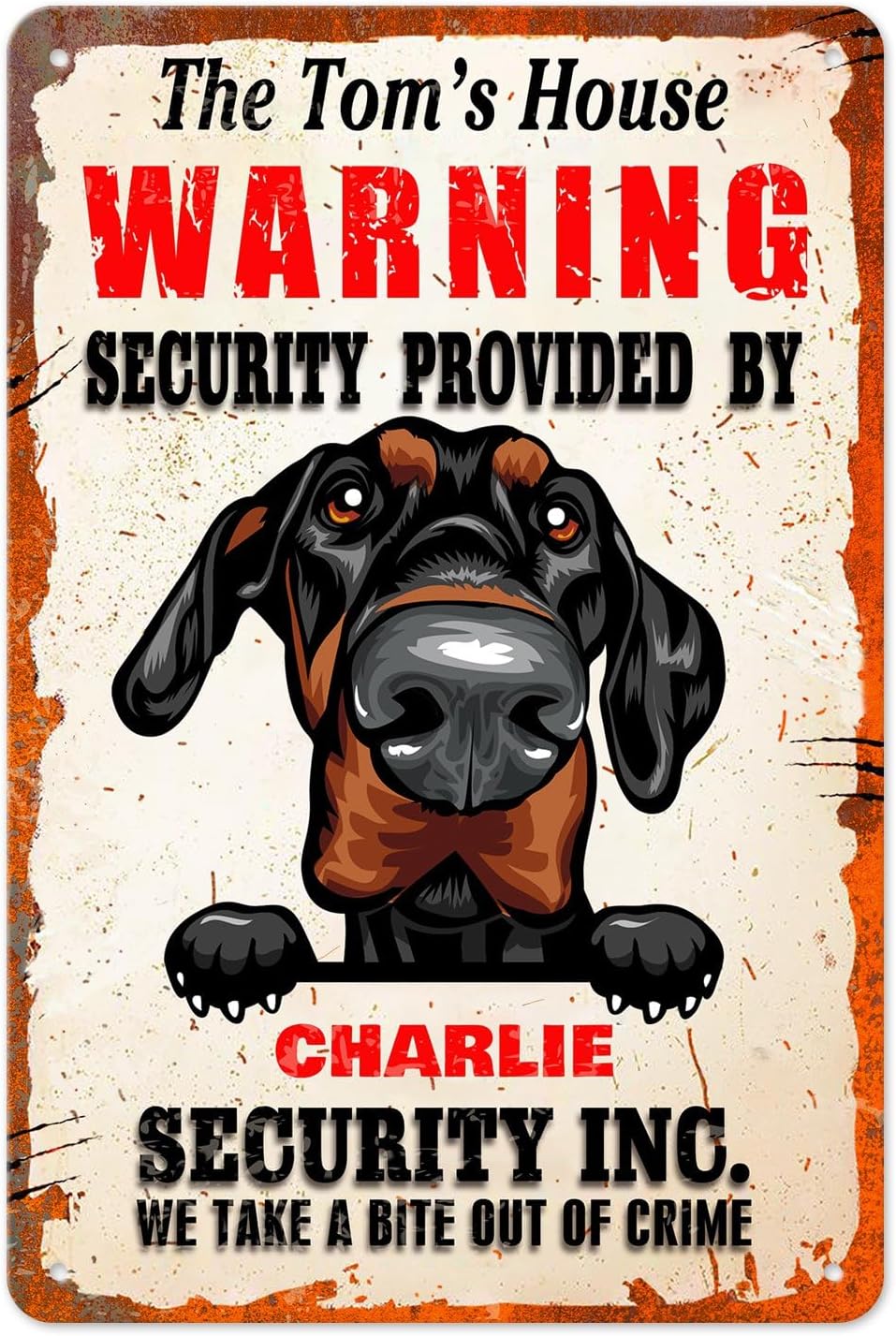 Home Security Providers - パーソナライズされた面白い警告セキュリティサイン ドーベルマン・ピンシャー犬の看板 ホームセキュリティ提供元：ドッグメタルサイン レトロヴィンテージカスタムネーム
