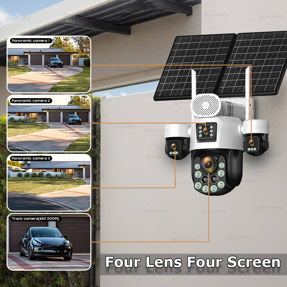 4レンズ屋外360度カメラ °   監視用ソーラーカメラ 2 - Home Security Tools のレビューと価格