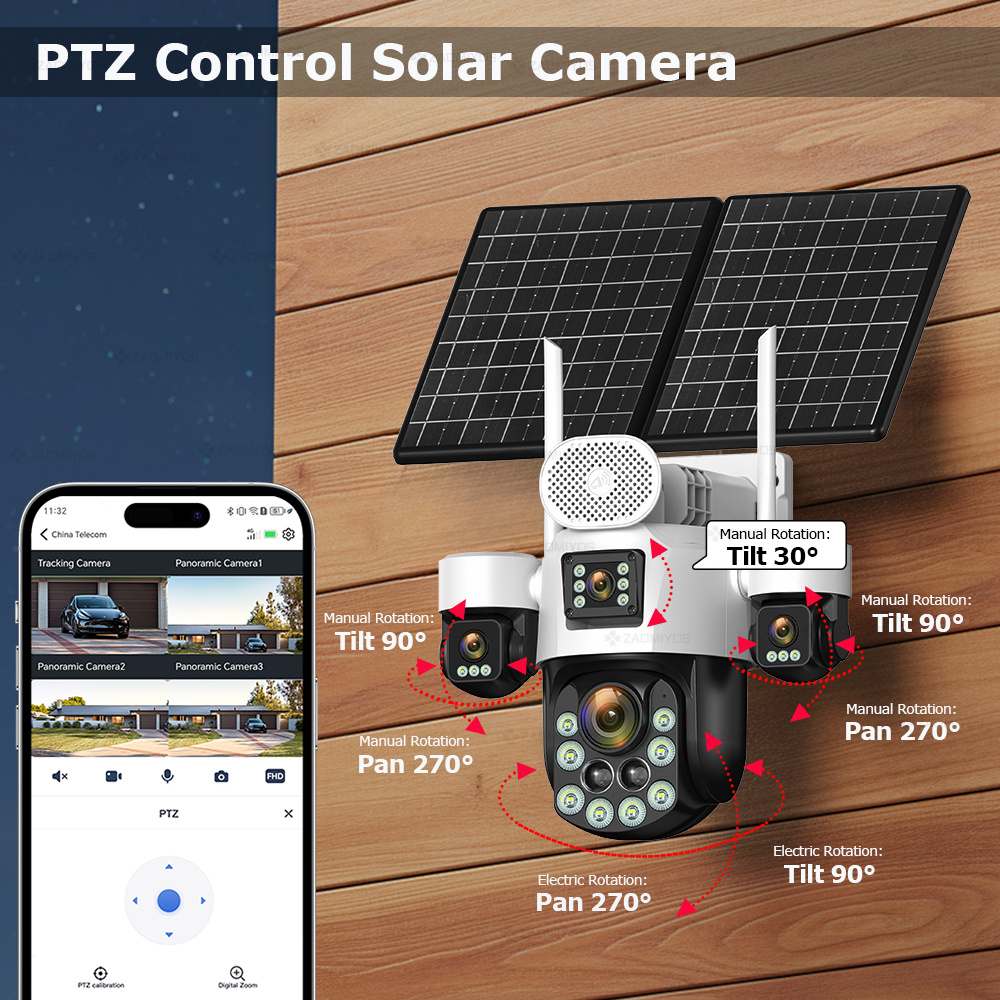 4レンズ屋外360度カメラ °   監視用ソーラーカメラ 2 - Home Security Tools のレビューと価格