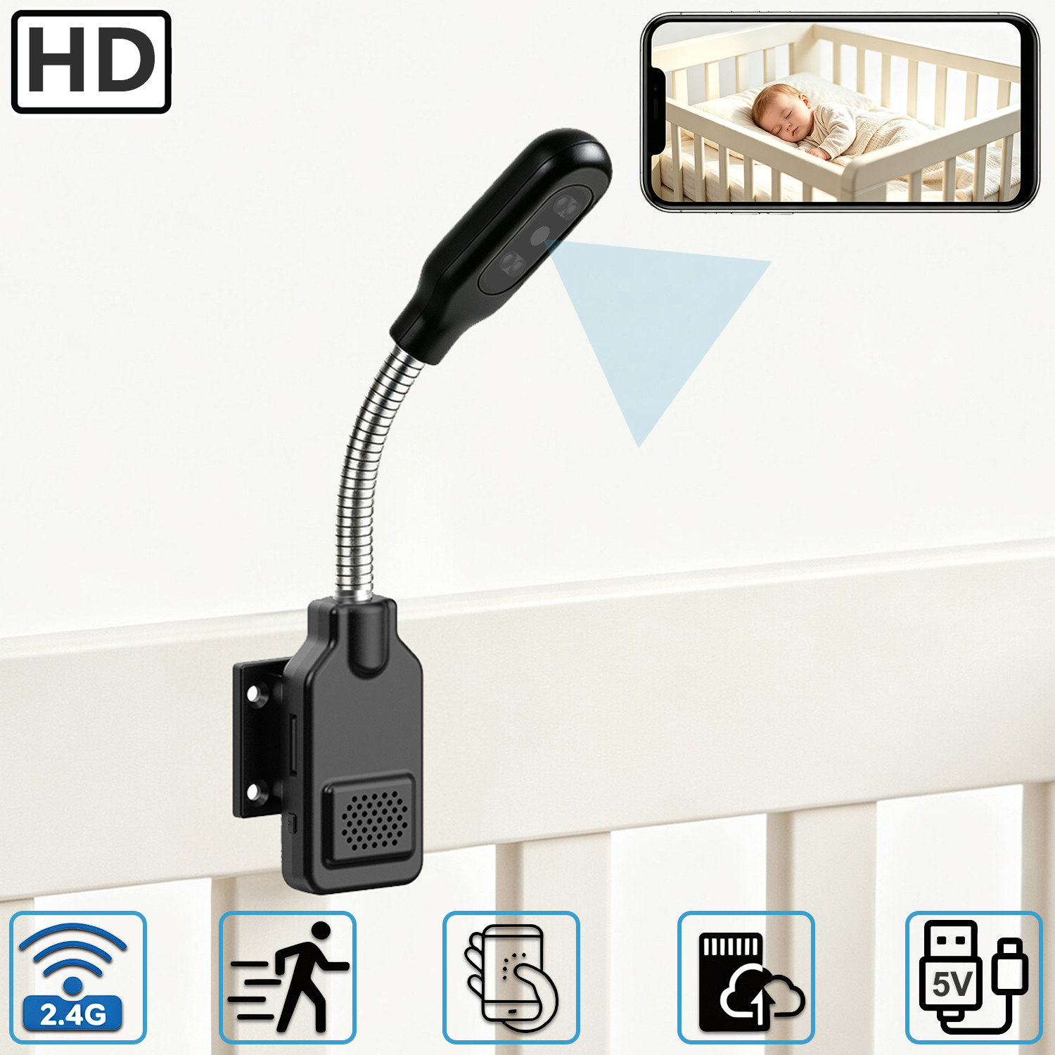 フレキシブルグースネック型ベビーペットモニターカメラ、設置不 - Home Security Indoor Cameras のレビューと価格