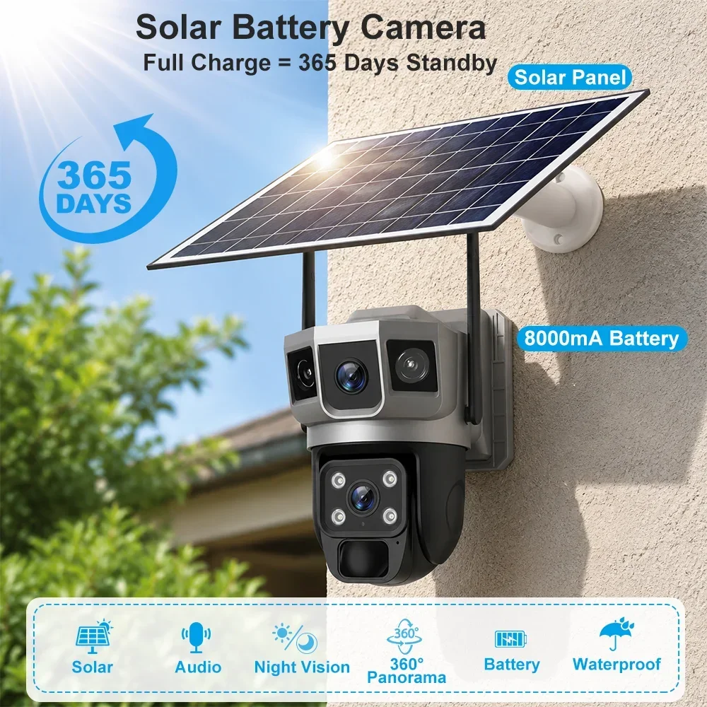 V380 4K 3画面 4Gカメラ ソーラーバッテリー PI - Home Security Tools のレビューと価格