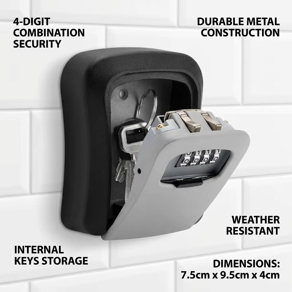 壁掛けキーロックボックス 4桁パスワードコードセキュリティロ - Home Security Key Box のレビューと価格