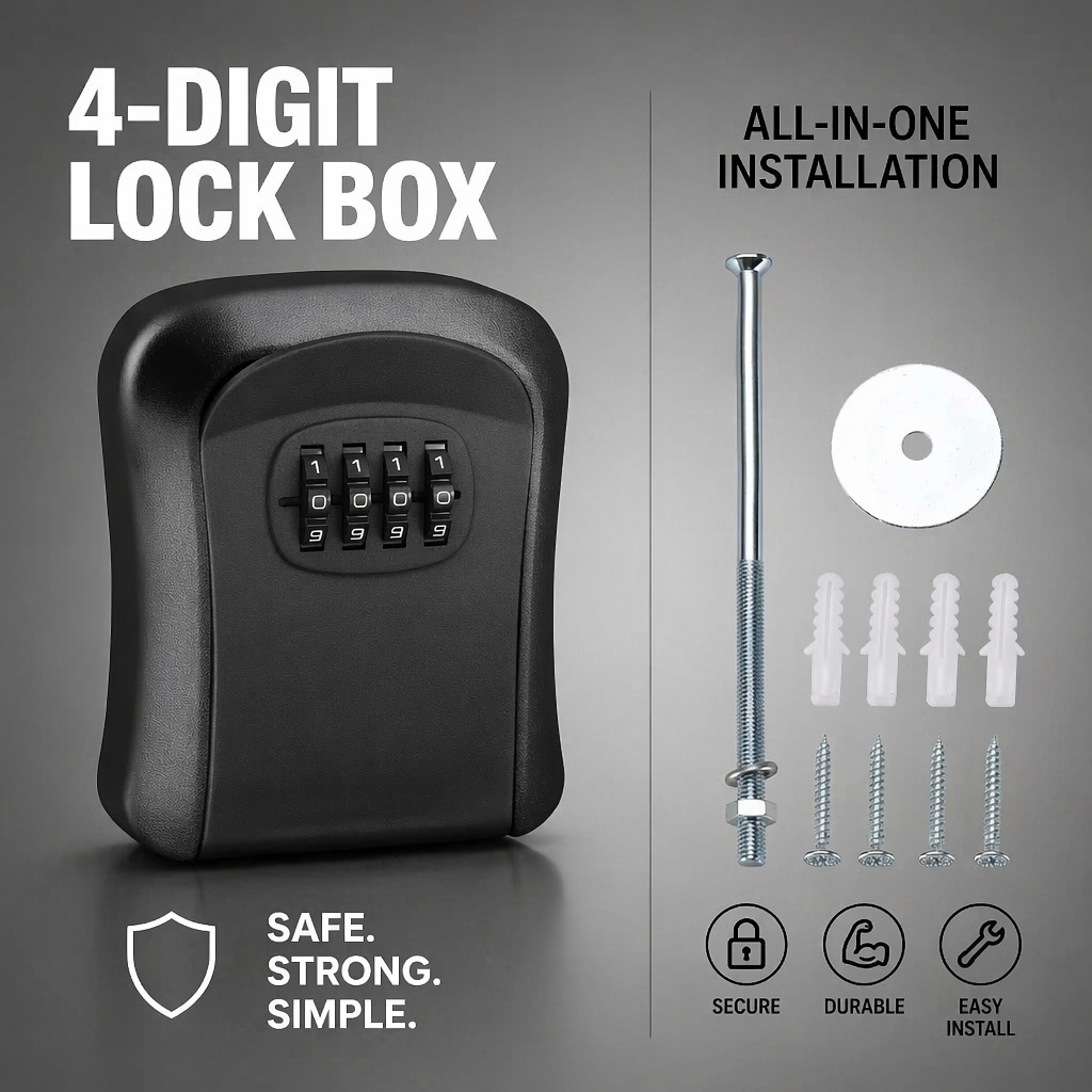 壁掛け防水キー収納ボックス厚みのあるABS盗難防止4桁ロック - Home Security Key Box のレビューと価格